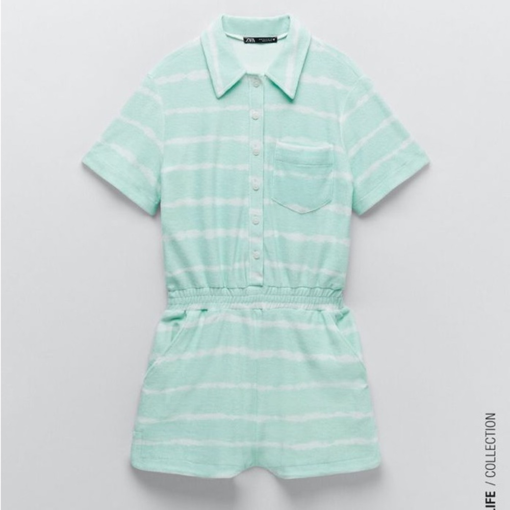 Zara Light Green Terrycloth Romper